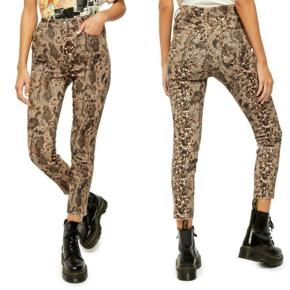 Free People Womens High Waist Jeggings Sz 24 Brown Snakeskin Stretch Raw Hem NWT - Picture 5 of 10